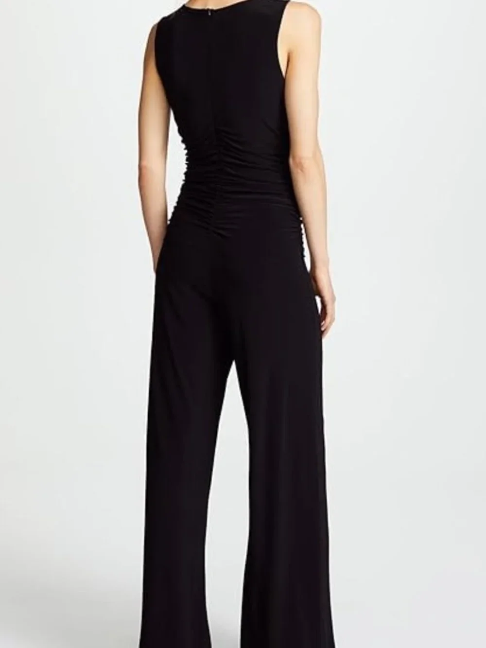 Norma Kamali Brand Women's XL Black Shirred Waist Jumpsuit Wide Leg Pant - Picture 5 of 11